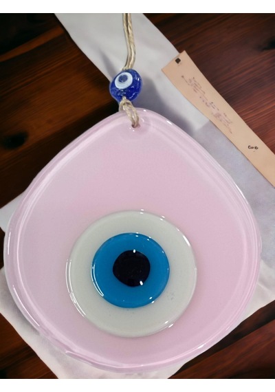 Mavi Nazar Boncuklu Pudra Pembe Renk Nazar Boncuklu Damla Desen El Yapımı Duvar Süsü