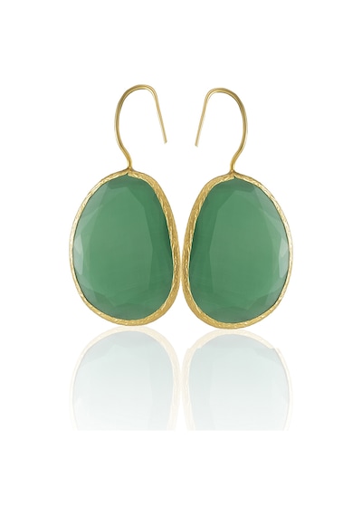 Kadir Jewellery 22 Ayar Altın Kaplama Fosil Taşlı Küpe -el İşçiliği Ve Hipoalerjenik Küpe Yeşil