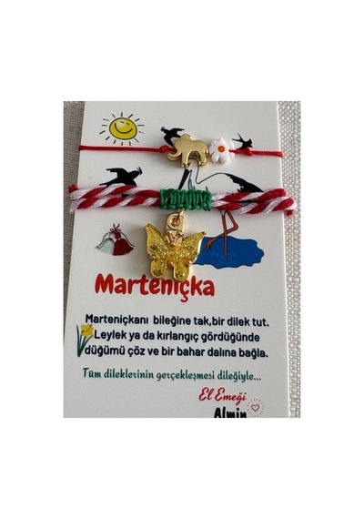 Papatya Fil Kırmızı İp Şans Bilekliği Ve Kelebek Marteniçka Sarı Kelebek Sarı Kelebek