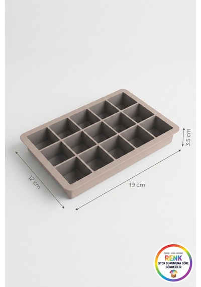 Kare Buzluk Silikon 15'li Kolay Çıkan Buz Kalıbı Küp Buzluk Dondurucu Buz Kabı 19x12x3,5 Cm Çok Renkli