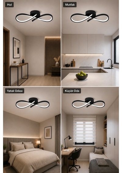 AvizeGO Hena Led Plafonyer Avize Beyaz Işık Siyah