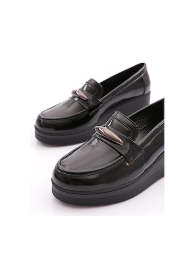 Dgn 618 Kadın Loafer Ayakkabı Siyah Rugan