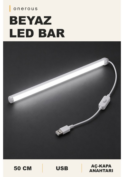 Onerous 50 Cm Beyaz Led Bar, Anahtarlı, Usb, Yapışkanlı