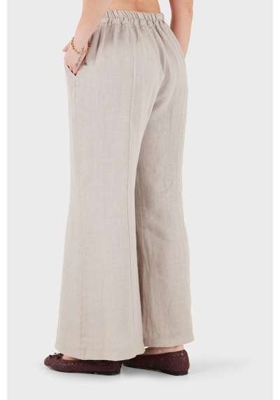 Via Dante % 100 Keten Relaxed Fit Brode İşlemeli Pantolon Bayan Pantolon 69912211 Vizon