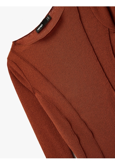 Koton Slim Fit Uzun Kollu Kayık Yuvarlak Yaka Dikiş Detaylı Tişört Kiremit 6wak50146ek Terracotta