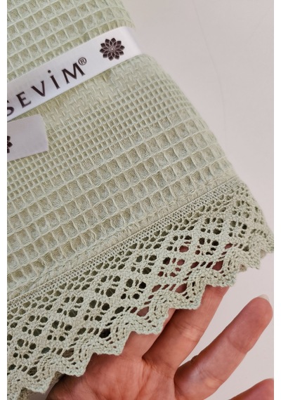 Çift Kişilik Kopanaki Dantelli Waffle Pike-210x230 Cm Fıstıkyesılı Fıstık Yeşili