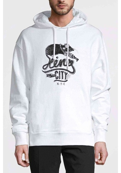 Seing Of The City Baskılı Beyaz Erkek Örme Kapşonlu Sweatshirt
