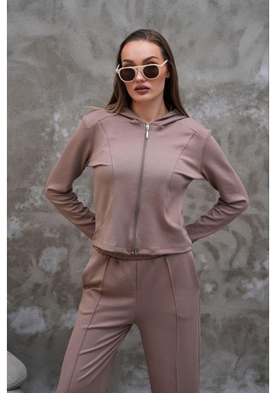 Elaxi Modal Kumaş Slim Fit Kapüşonlu İkili Takım VİZON