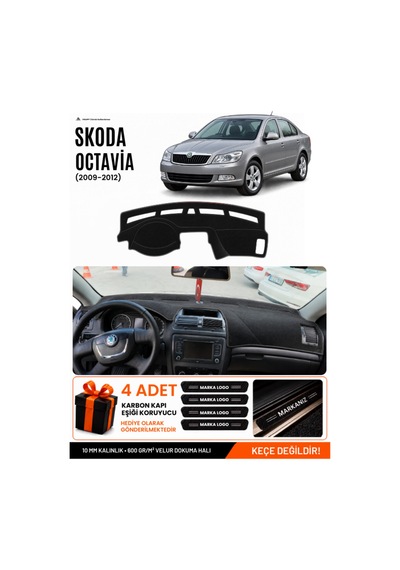 Skoda Octavia 2009-2012 Uyumlu Torpido Koruma, Torpido Örtüsü, Torpido Kılıfı - Siyah