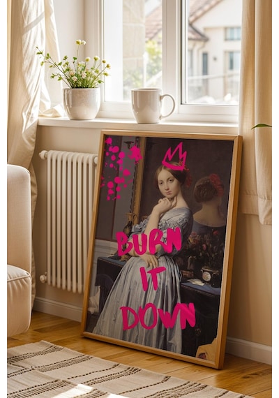 Louis De Broglie Çerçeveli Tablo Burn It Down Kadın Girişimciler İçin Motivasyon Hediyesi Altered Art