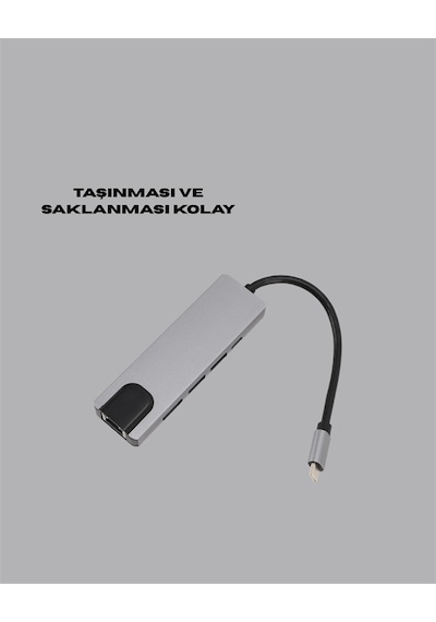 Type C Dönüştürücü - 2 Usb3.0 Sd/ms 4k Hdmı & Rj45 İle Profesyonel Kullanım