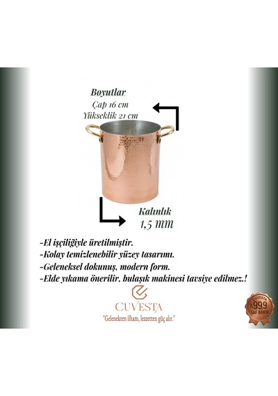 Cuvesta El Yapımı Kalın 1.5mm Modern Bakır Buz Kovası 16 21cm