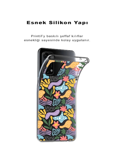 Realme 6 Pro İle Uyumlu 1mm Kapak Memphis Desen Tasarımlı Şeffaf Silikon Kılıf