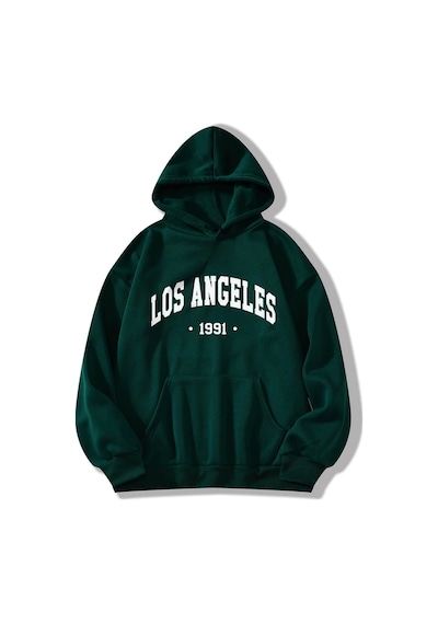 Tarzsokak Letter Graphic Lined Kangaroo Pocket Hoodie Yeşil