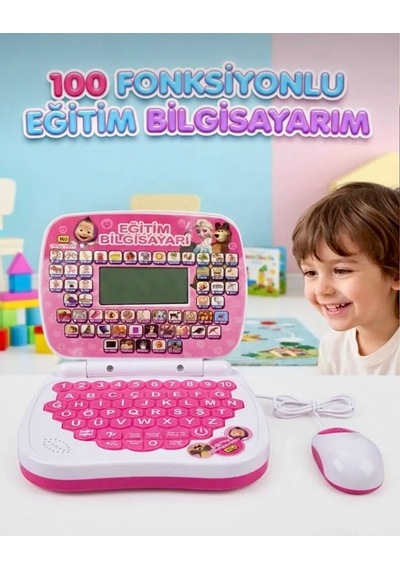 100 Fonksiyonlu Türkçe İngilizce Eğitim Bilgisayarı 2ın1 Set Eğitici Bilgisayar Ve Mouse Laptopu Mor