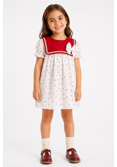 Eray Alp Kids Kız Çocuk Kalp Desenli Müslin Elbise Yazlık Günlük Model Kırmızı