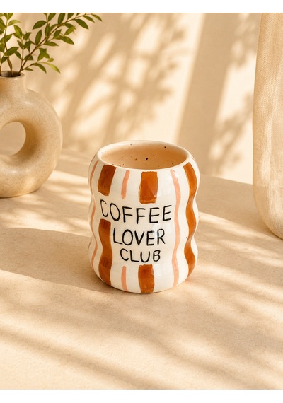 Coffee Lover El Yapımı Seramik Kupa Kahverengi - Pembe