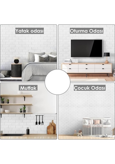 70x23 Cm Beyaz Kendinden Yapışkanlı 3d Esnek Duvar Kağıdı Paneli Genel