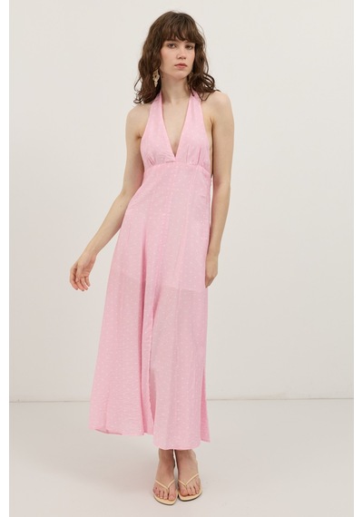 Antioch Halter Yaka Puantiyeli Kadın Elbise Pembe