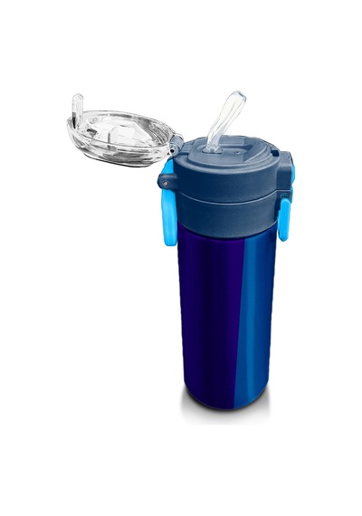 Coral High Kids Lacivert Mavi Çizgili Pipetli Ve Direkt İçim Çelik Termos 500 Ml 31997 Lacivert - Mavi