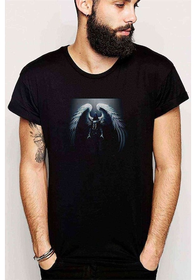 Angels Supernatural Baskılı Siyah Erkek Tshirt