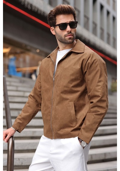 Madmext Camel Polo Yaka Süet Erkek Ceket E7221