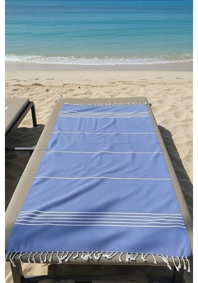 Mika %100 Pamuk Peştemal Havlu 100x180 Cm Plaj Havlusu, Hamam Peştemali, Hızlı Kuruyan Hafif Banyo Havlusu Mavi