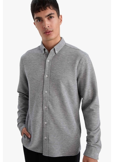 Defacto Regular Fıt Polo Yaka Penye Uzun Kollu Gömlek F9049ax26spgr210 Gri-gr210