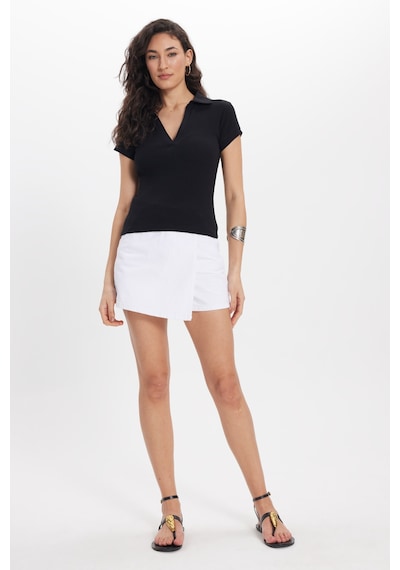 Tudors Kadın Slim Fit Dar Kesim Pamuklu Kısa Kollu Siyah Polo Yaka Tişört-50673
