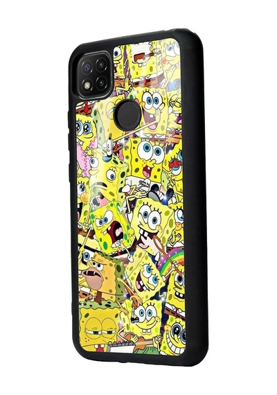 Xiaomi Redmi 9c Sünger Bob Tasarımlı Glossy Telefon Kılıfı Siyah