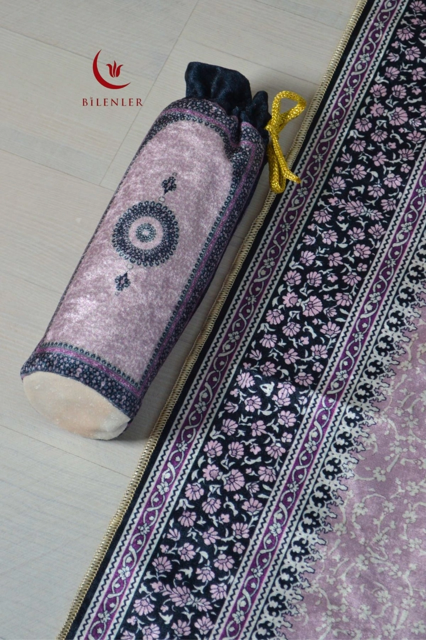 Keseli Seccade - 70x110 Cm - Taşınabilir - İnce, Şık Ve Etnik Desenli Mor