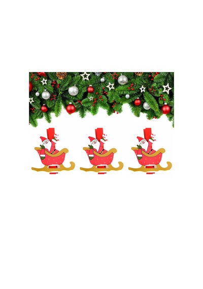 Yılbaşı Kızak Motifli Noel Baba Dekoratif Mandal 6'lı