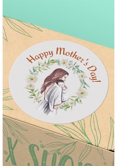 Happy Mother's Day Beyaz Çiçek Etiket 3x3cm St2385 Çok Renkli