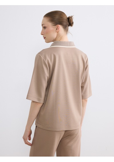 Lcw Everyday Kahverengi Polo Yaka Soft Touch Kadın Tişört