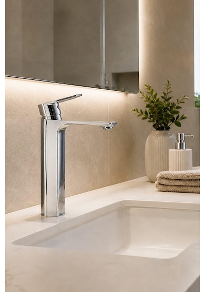 Moda Uzun Lavabo Bataryası Parlak Krom