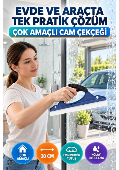 30 Cm Çok Amaçlı Cam Çekçeği Araç Camı Duşakabin Fayans Ayna Pencere Temizleme Aparatı Ergonomik Sap Renkli