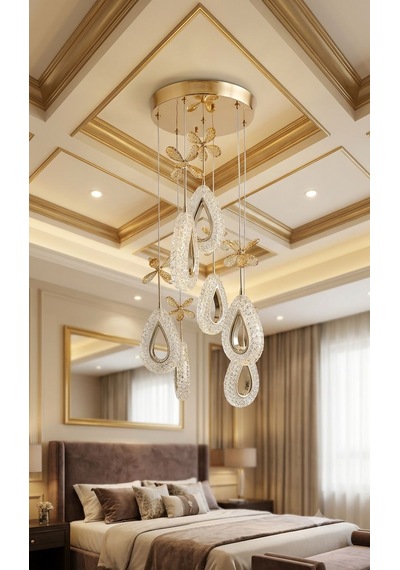 7'li Gold Damla Model Avize