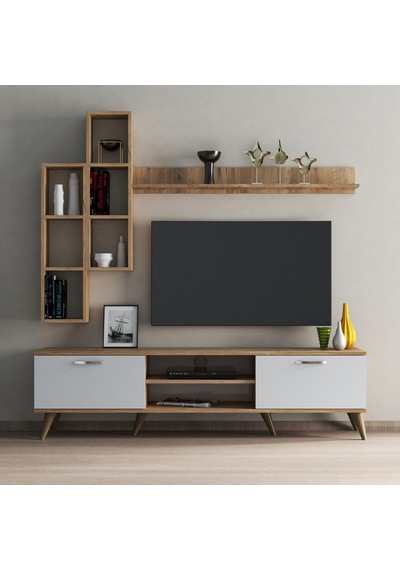 Mega 180 Lik Kitaplıklı Raflı Tv Ünitesi Çam-Beyaz - Tvu0303 Mega 180 Lik Kitaplıklı Raflı Tv Ünitesi Çam-Beyaz - Tvu0303