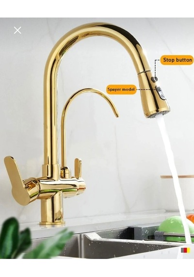 İsaoğlu Yapı Gold Spiralli Mutfak Bataryası Spiralli Arıtıcılı Evye Armatür Tazzik Ve Spreyleme Mod Gold