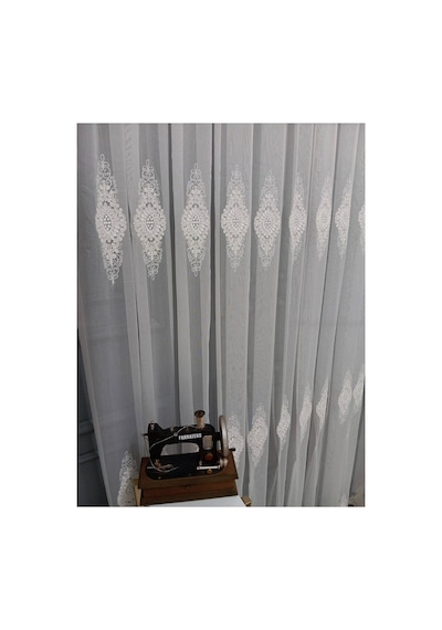Nakışlı Kort Damask Salon Model Tarz Tasarım Pirime Exculusive 3 Kat Pileli Tül Perde Pirime