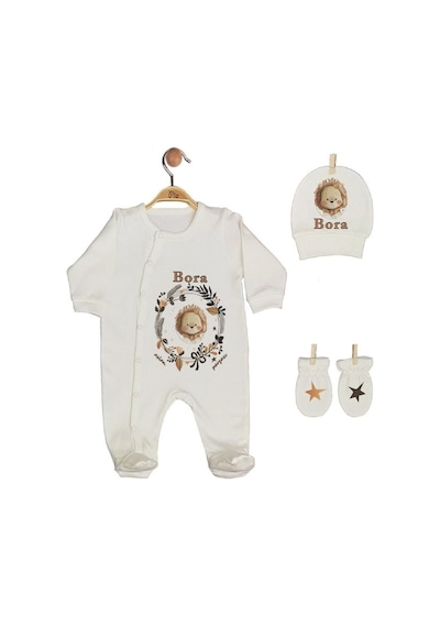 Pia Baby Gl 1909-02 İsme Özel Beşli Tulum Set Krem