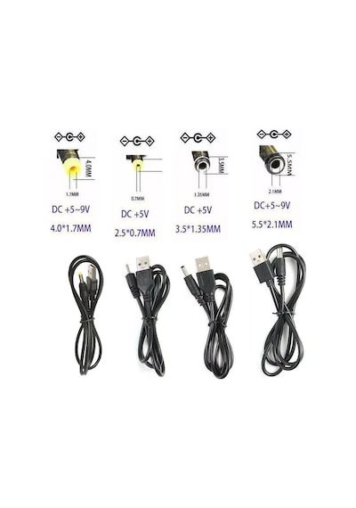 Usb Güç Kablosu Kablosu Dc 5v Dc2.0/2.5/4.0/5.5mm 4'lü Set