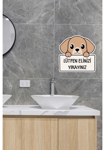 Lütfen Elinizi Yıkayınız Sevimli Köpek Sticker Banyo Etiketi Standart