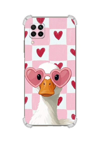 Printify Huawei P40 Lite İle Uyumlu Pembe Pötikare Serisi Göletin Gülü Tasarımlı Uv Baskılı Köşe Korumalı Antişok Kılıf Şeffaf