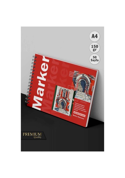 Marker Kalem Boyama Defteri Arkaya Geçirmez Pad A4 150gr, Sert Kapak Premium Resim Defteri