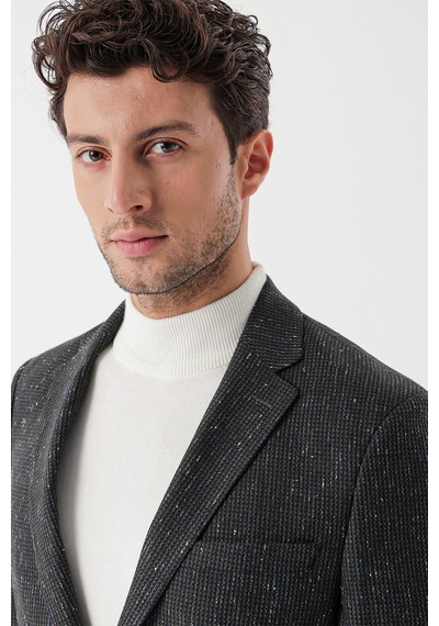 İmza Koyu Yeşil Desenli Mono Yaka Astarlı Çift Yırtmaç 6 Drop Slim Fit Dar Kesim Klasik Ceket 1002235132-koyu Yeşil Koyu Yeşil