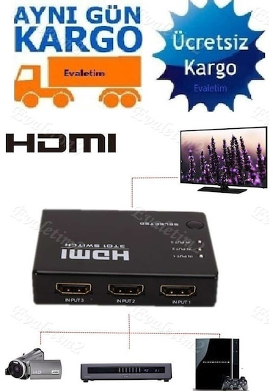 Ir Alicili Hdmi Çoklayıcı 3 Port Switch 4678P Kumanda Çoklu Cihaz