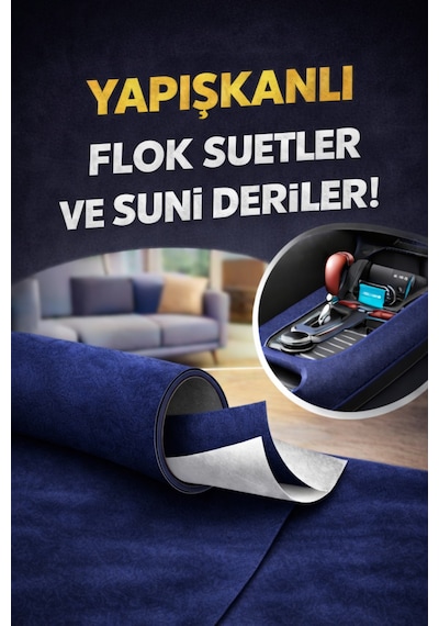 Yapışkanlı Flok Süet Suni Deri 100 X 150 - Lacivert Lacivert
