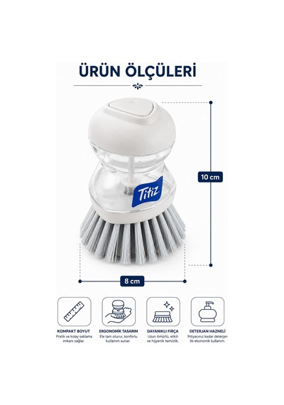 Titiz Deterjan Hazneli Bulaşık Fırçası, Basmalı Sıvı Deterjan Hazneli Mutfak Temizlik Fırçası, Ergonomik Tasarım Hijyenik Ve Uzun Ömürlü, Tencere, Tava, Tabak, Çok Amaçlı Temizlik Fırçası