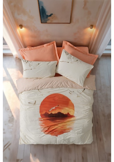 Cotton Box Maritime Çift Kişilik Nevresim Takimi Sunset Somon Renkli
